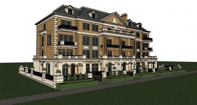 Sketchup别墅模型|联排别墅，古典风格