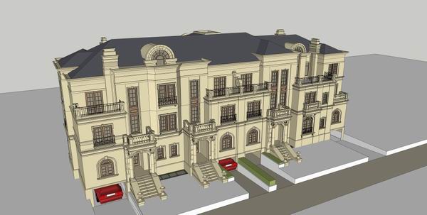 Sketchup别墅模型|双拼别墅，古典风格
