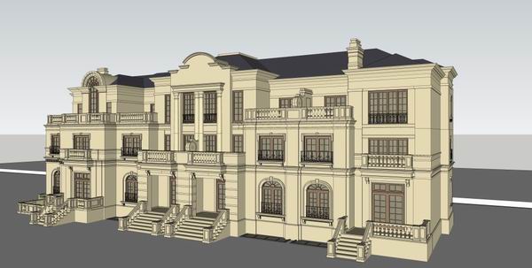 Sketchup别墅模型|双拼别墅，古典风格