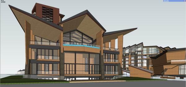 Sketchup别墅模型|联排别墅，现代风格
