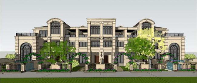 Sketchup别墅模型|联排别墅，古典风格