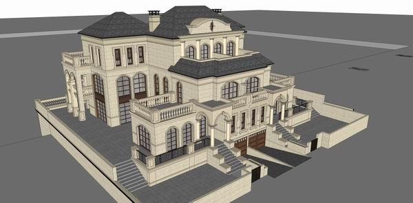 Sketchup别墅模型|双拼别墅，古典风格