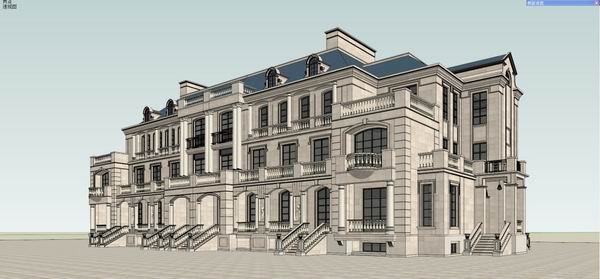 Sketchup别墅模型|六联排别墅，古典风格