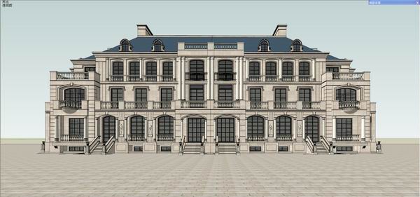 Sketchup别墅模型|六联排别墅，古典风格