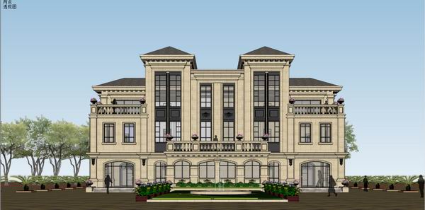 Sketchup别墅模型|四拼别墅，法式古典风格