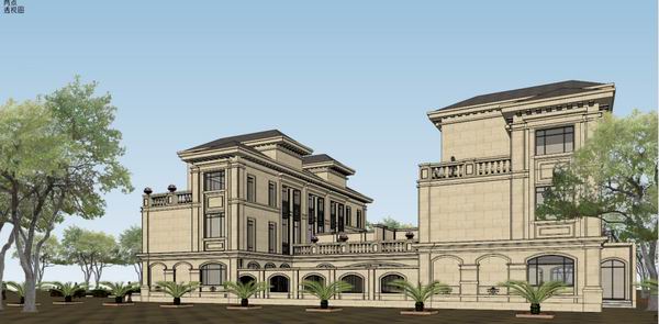 Sketchup别墅模型|四拼别墅，法式古典风格