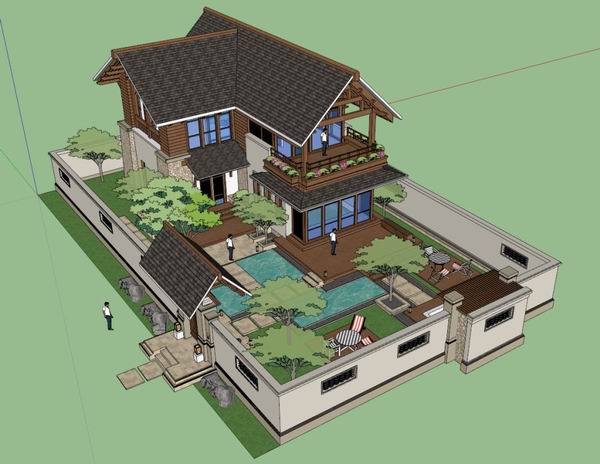 Sketchup别墅模型|独栋别墅，古典风格
