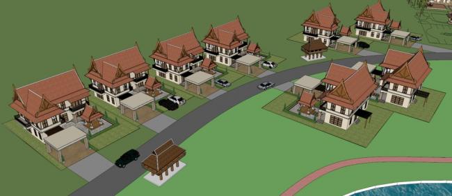 Sketchup别墅模型|独栋别墅群，东南亚古典风格