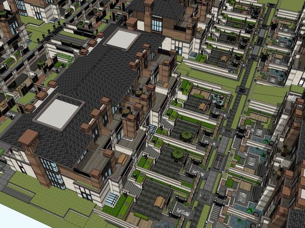 Sketchup别墅模型|联排别墅，古典风格