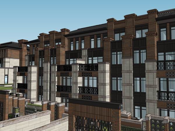 Sketchup别墅模型|联排别墅，古典风格