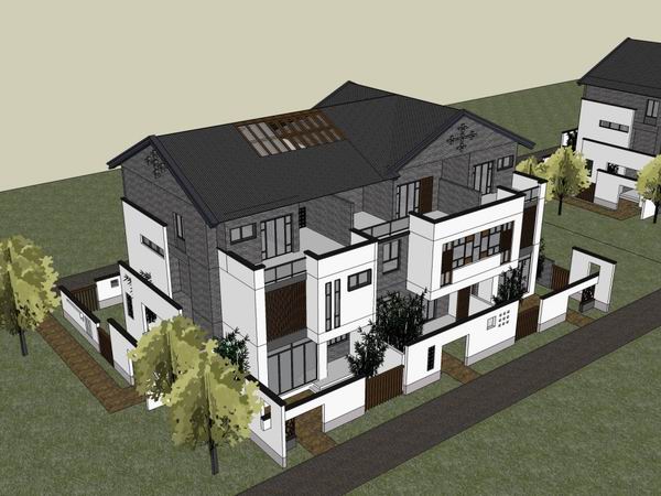 Sketchup别墅模型|叠拼别墅，古典风格