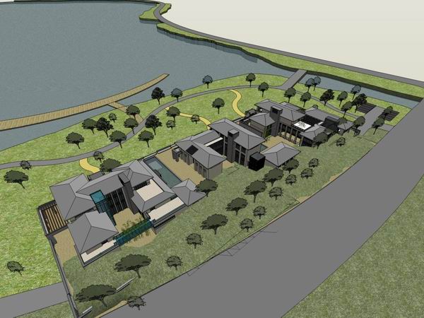 Sketchup别墅模型|独栋沿湖别墅群，古典风格