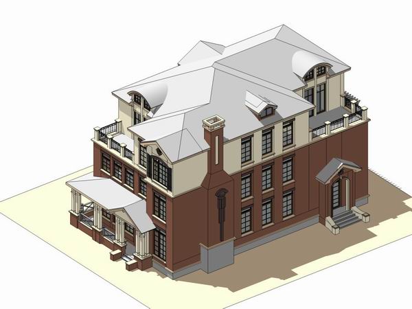 Sketchup别墅模型|独栋别墅，古典风格