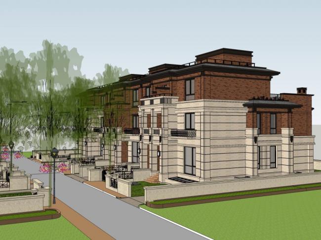 Sketchup别墅模型|联排别墅，现代风格，多层