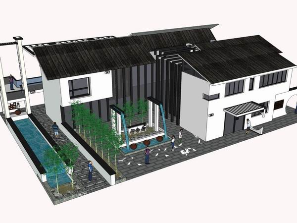 Sketchup别墅模型|独栋别墅花园，古典风格