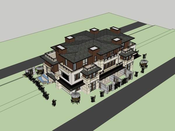 Sketchup别墅模型|联排别墅，古典风格