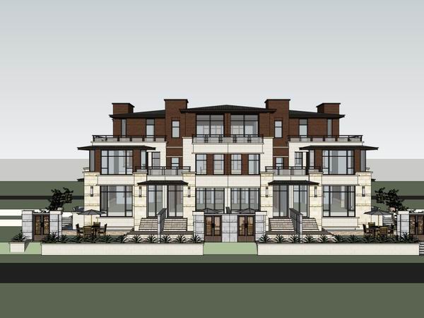 Sketchup别墅模型|联排别墅，古典风格