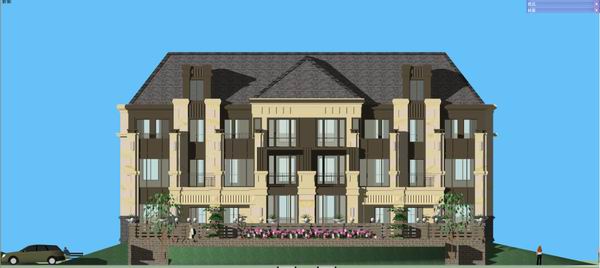 Sketchup别墅模型|联排别墅，古典风格