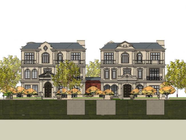 Sketchup别墅模型|联排别墅，古典风格