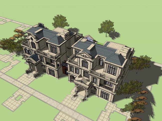 Sketchup别墅模型|联排别墅，古典风格