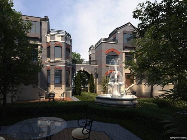 Sketchup别墅模型|双拼别墅合院，古典风格