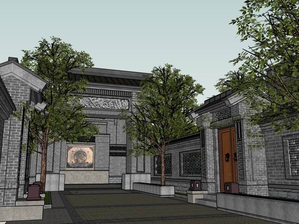 Sketchup别墅模型|中式联排别墅，古典风格