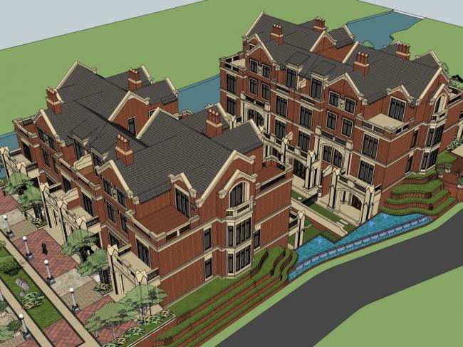 Sketchup别墅模型|联排别墅，古典风格