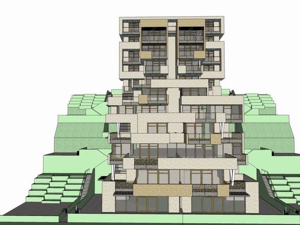 Sketchup别墅模型|山地叠拼别墅，现代风格