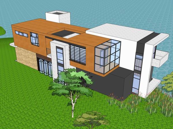 Sketchup别墅模型|独栋山地临湖别墅，现代风格