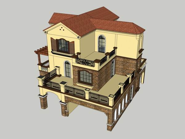 Sketchup别墅模型|独栋别墅，古典风格