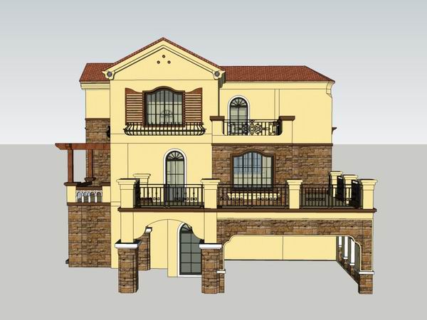 Sketchup别墅模型|独栋别墅，古典风格