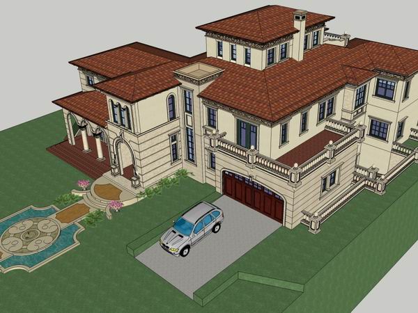 Sketchup别墅模型|独栋别墅，古典风格