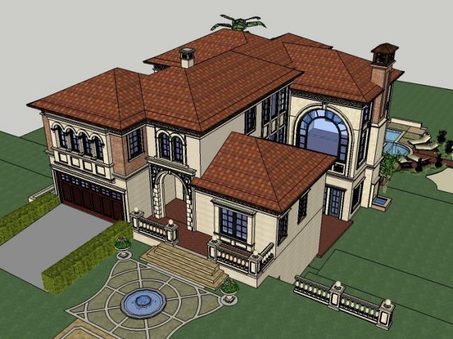 Sketchup别墅模型|独栋别墅，古典风格