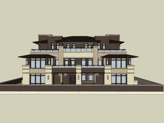 Sketchup别墅模型|联排别墅，古典风格