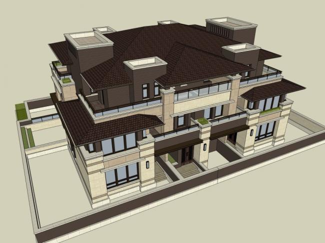 Sketchup别墅模型|联排别墅，古典风格
