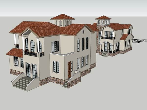 Sketchup别墅模型|联排别墅，古典风格