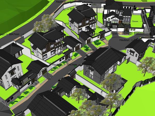 Sketchup别墅模型|中式坡屋顶别墅，古典风格