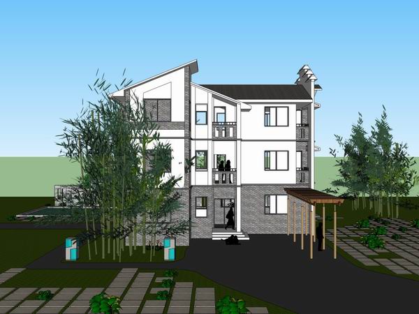 Sketchup别墅模型|农村别墅，古典风格，多层