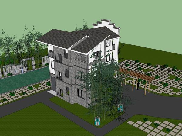 Sketchup别墅模型|农村别墅，古典风格，多层