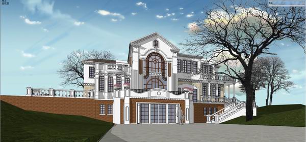 Sketchup别墅模型|独栋山地别墅，古典风格