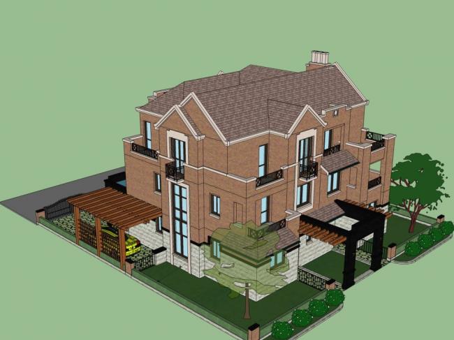 Sketchup别墅模型|双拼别墅，古典风格