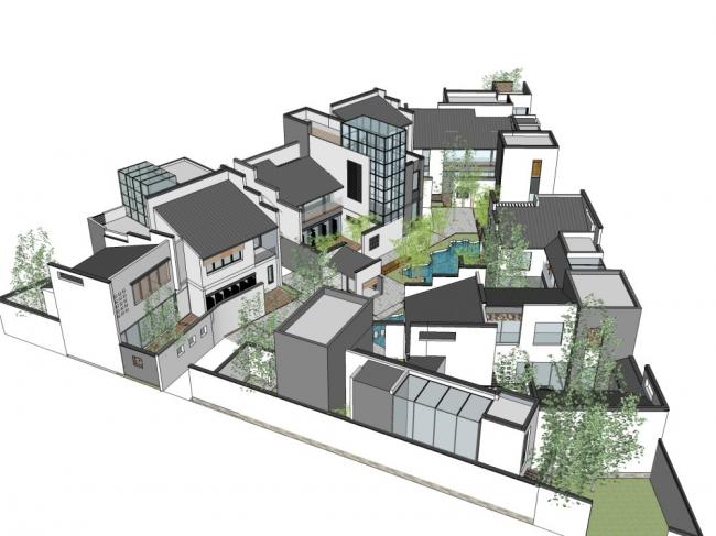 Sketchup别墅模型|别墅住宅群体，中式现代