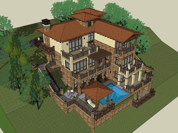Sketchup别墅模型|独栋别墅，古典风格