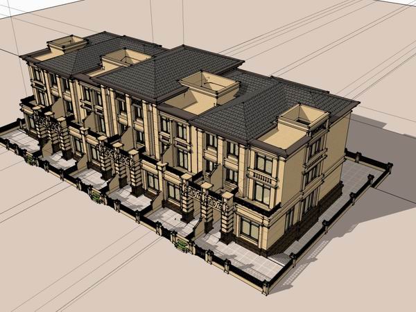 Sketchup别墅模型|联排别墅，古典风格