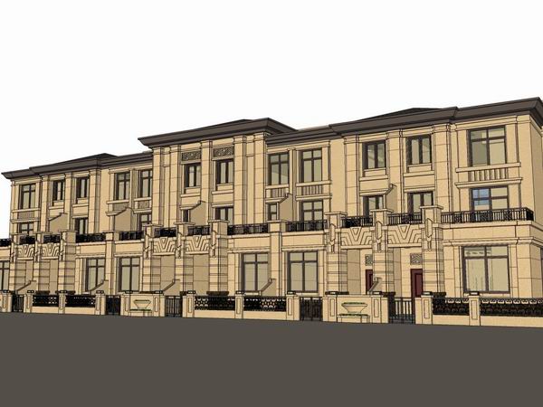 Sketchup别墅模型|联排别墅，古典风格