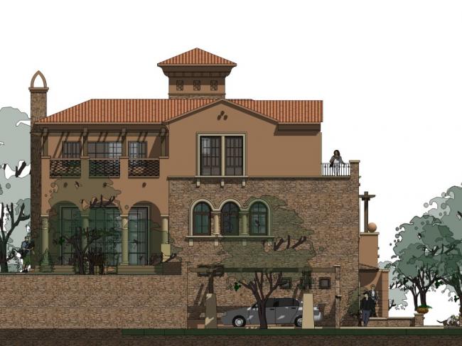 Sketchup别墅模型|独栋别墅，古典欧式风格