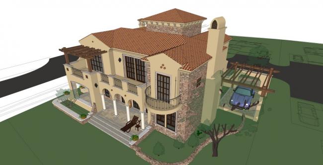 Sketchup别墅模型|独栋别墅，古典欧式风格