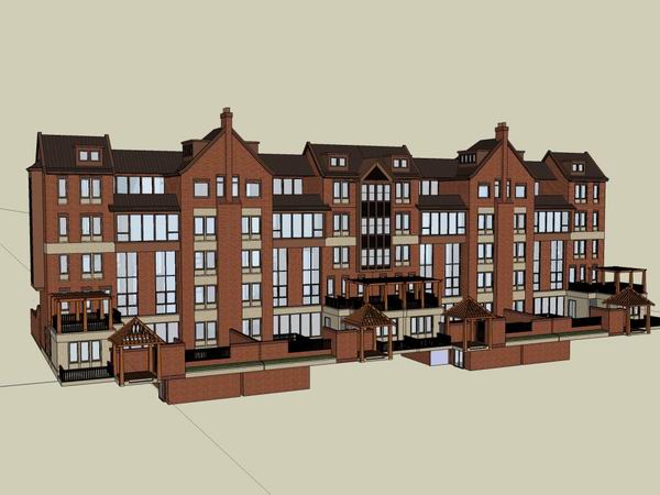 Sketchup别墅模型|联排别墅，古典风格