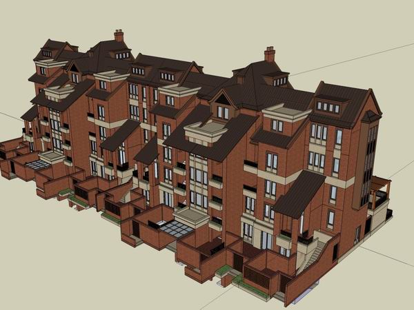 Sketchup别墅模型|联排别墅，古典风格