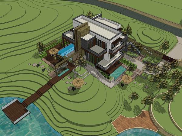 Sketchup别墅模型|独栋别墅，现代风格